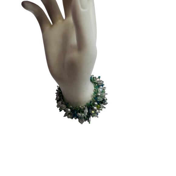 Vtg Handwoven Semi Precious Stone Seed Bead  Adjustable Bracelet - Picture 4 of 5